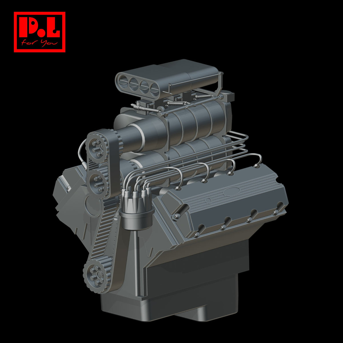 Engine V8 supercharged — 3D print STL files