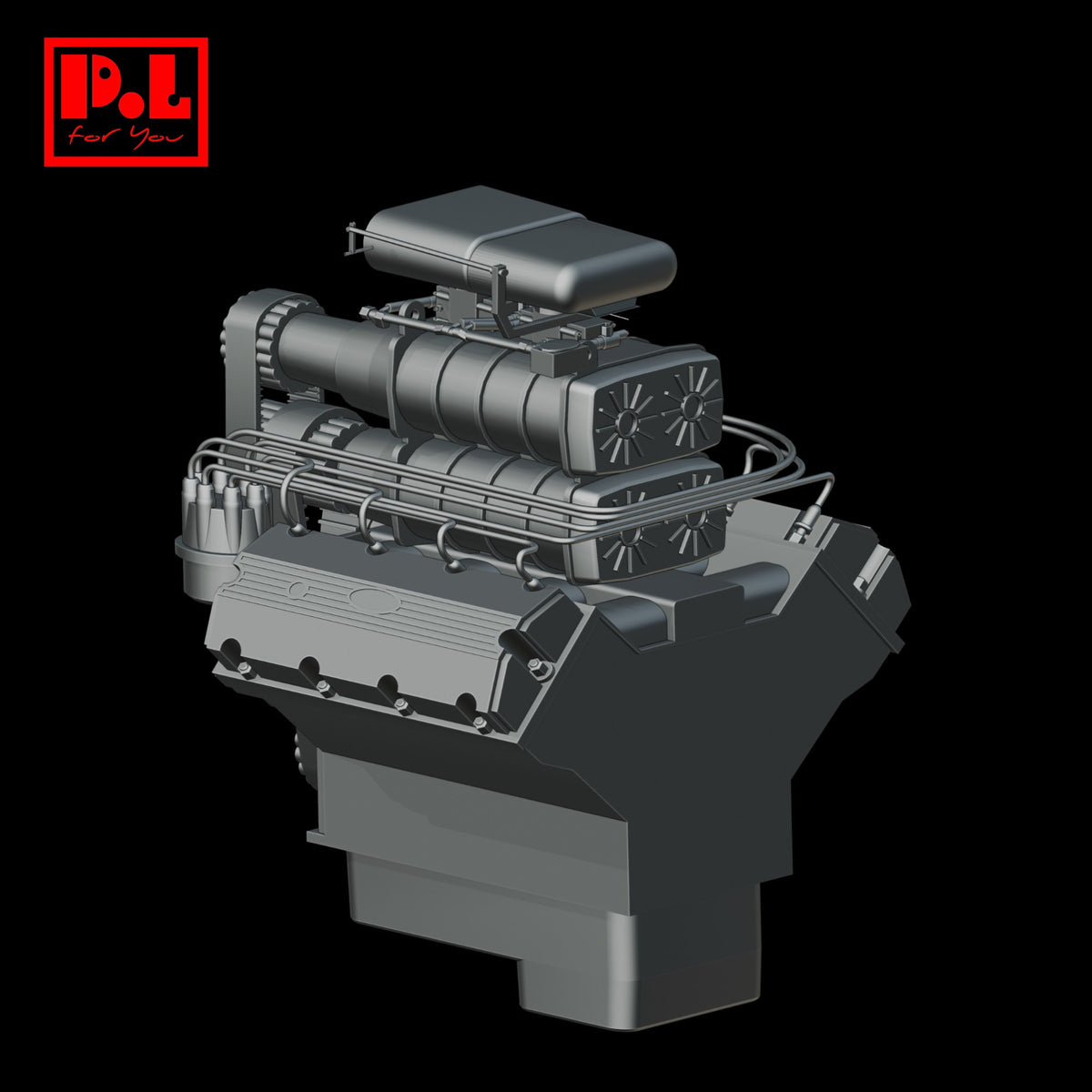 Engine V8 supercharged — 3D print STL files